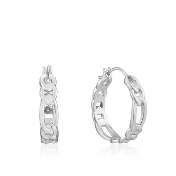 Ania Haie Chain Reaction oorbellen - Figaro Chain Hoop Silver E021-04H