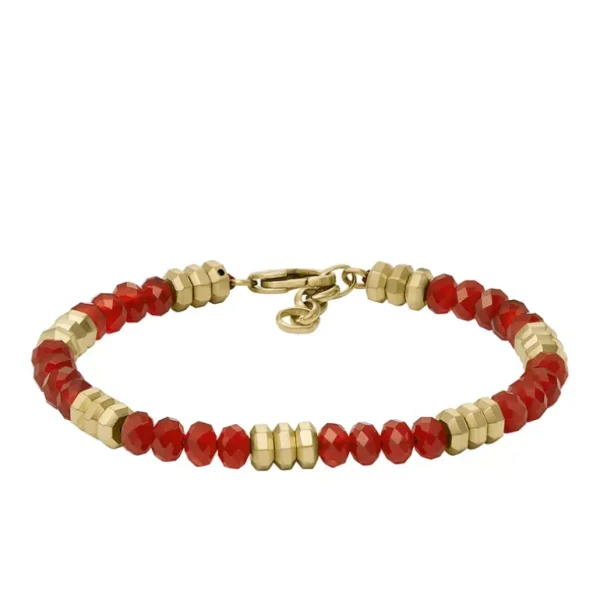 Fossil Geel vergulde stalen All Stacked Up armband - Beaded (Agaat Rood) JF04606710