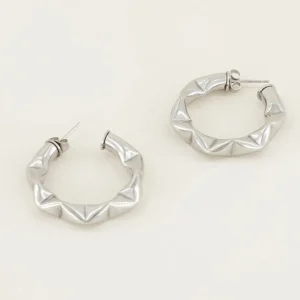 My Jewellery Brede oorringen met patroon - Zilverkleurig MJ029311500
