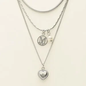 My Jewellery Ketting 3 lagen met logo hartje en parel - Zilver MJ09232-1500