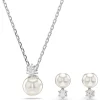 Swarovski Matrix set Ronde slijpvorm Crystal Pearl Ketting met oorbellen Zilver/Wit 5689624